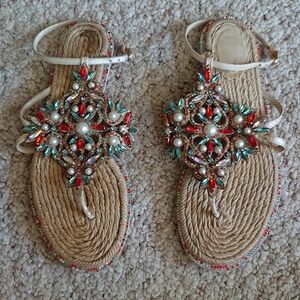 Rene Caovilla Swarovski crystals faux peals Embellished thong Sandals size 36.5